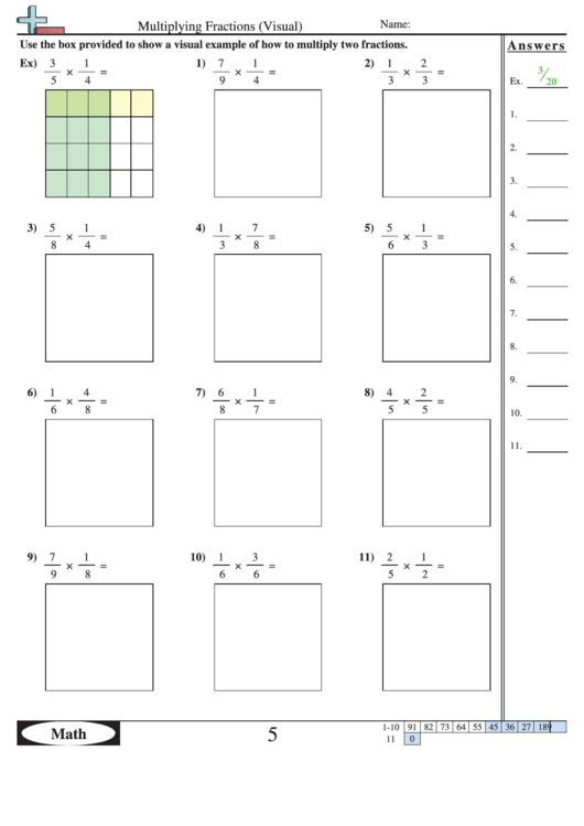 Multiplying Fractions Visual Worksheet Printable pdf