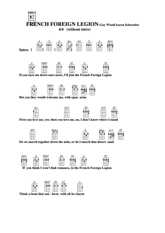 French Foreign Legion - Guy Wood/aaron Schroeder Chord Chart Printable pdf
