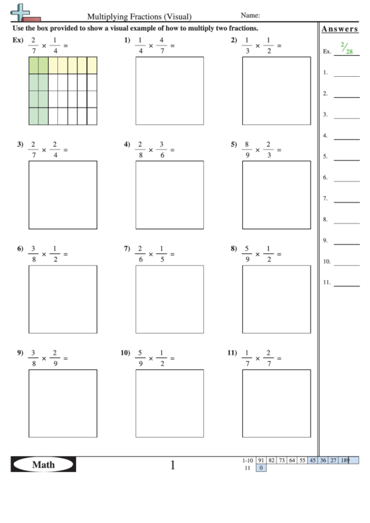 Multiplying Fractions Visual printable pdf download