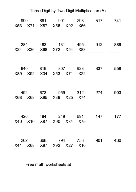Three Digit By Two Digit Multiplication Worksheets Common Core