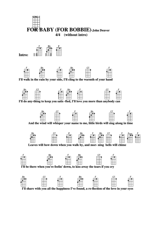 For Baby (For Bobbie) - John Denver Chord Chart Printable pdf