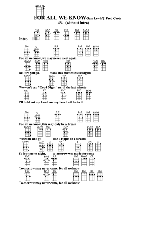 For All We Know - Sam Lewis/j. Fred Coots Chord Chart Printable pdf