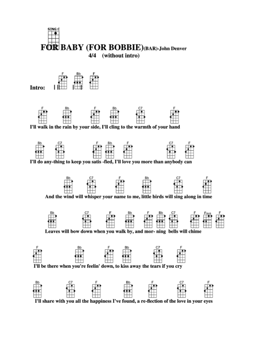 For Baby (For Bobbie) (Bar) - John Denver Chord Chart Printable pdf