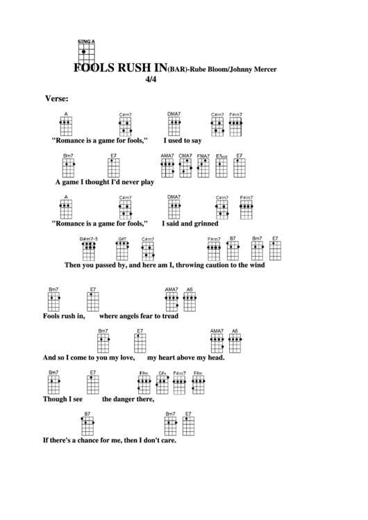 Fools Rush In (Bar) - Rube Bloom/johnny Mercer Chord Chart Printable pdf
