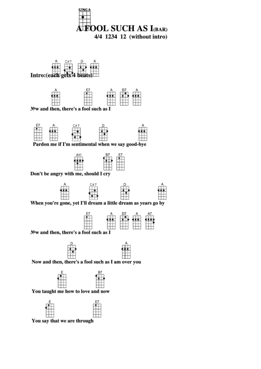 A Fool Such As I (Bar) Chord Chart Printable pdf