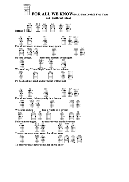 For All We Know (Bar) - Sam Lewis/j. Fred Coots Chord Chart Printable pdf