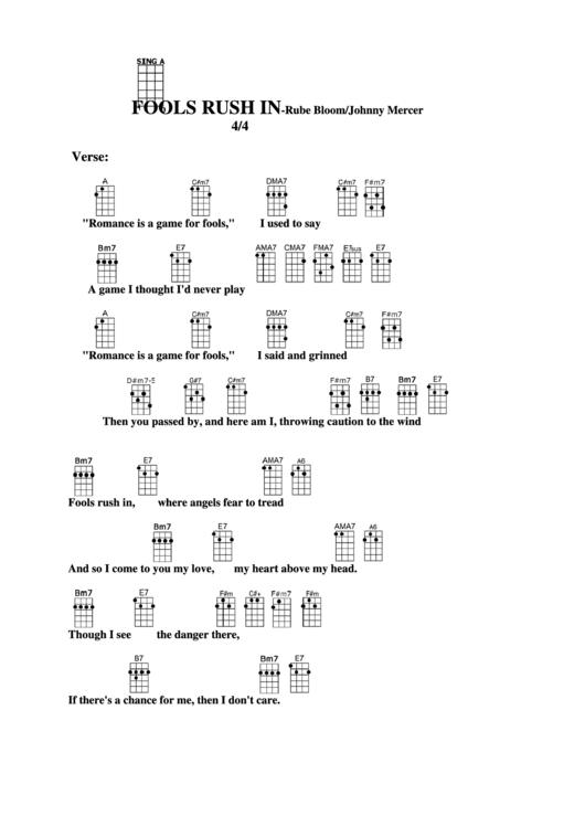 Fools Rush In - Rube Bloom/johnny Mercer Chord Chart Printable pdf