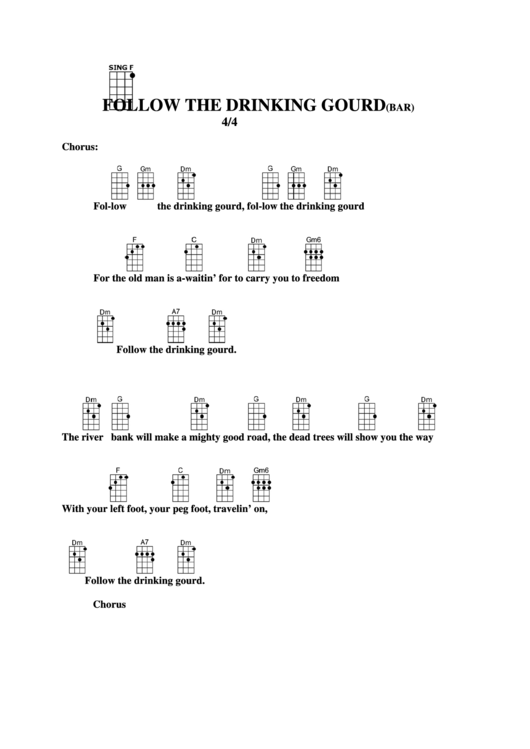 Follow The Drinking Gourd (Bar) Chord Chart Printable pdf