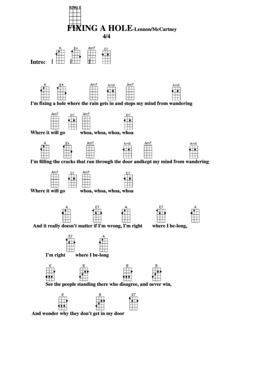 Fixing A Hole - Lennon/mccartney Chord Chart Printable pdf