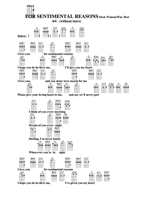 For Sentimental Reasons - Deek Watson/wm. Best Chord Chart Printable pdf