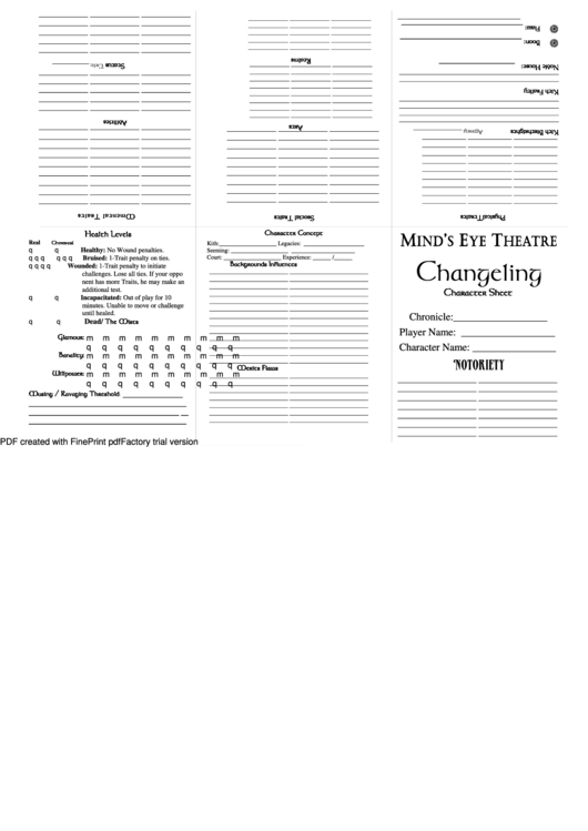 Mind's Eye Theatre Changeling Character Sheet
