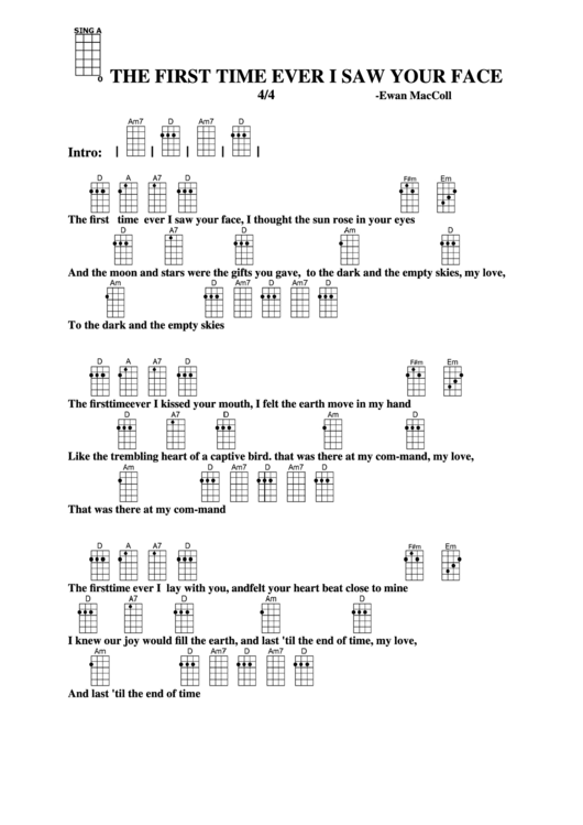 The First Time Ever I Saw Your Face - Ewan Maccoll Chord Chart Printable pdf