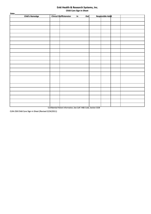 Child Care Sign-In Sheet Template Printable pdf