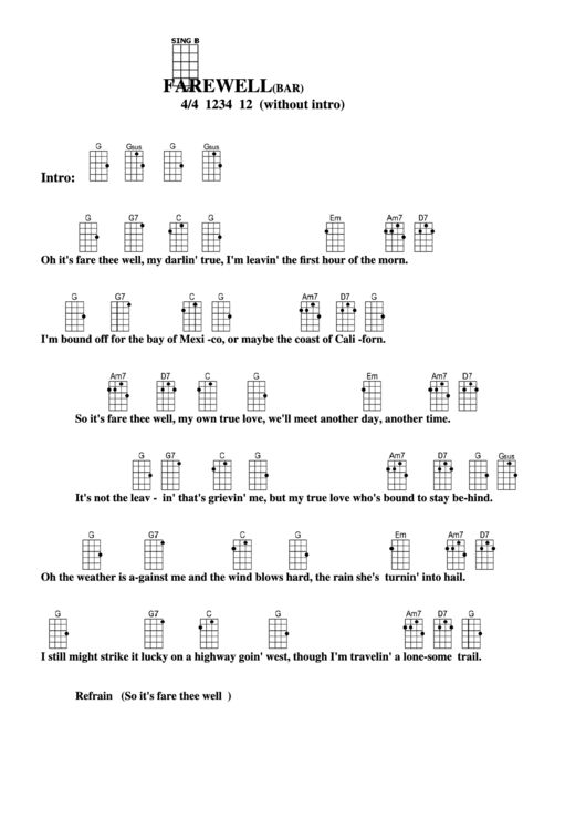 Farewell (Bar) Chord Chart Printable pdf
