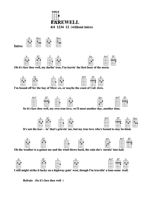 Farewell Chord Chart Printable pdf