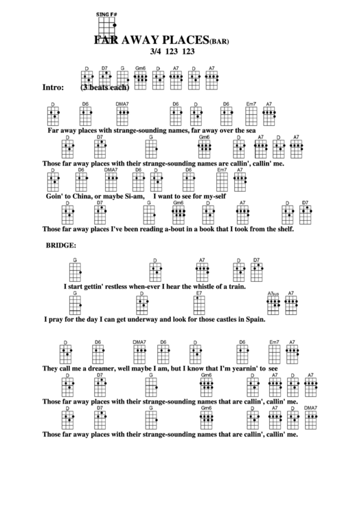 Far Away Places (Bar) Chord Chart Printable pdf