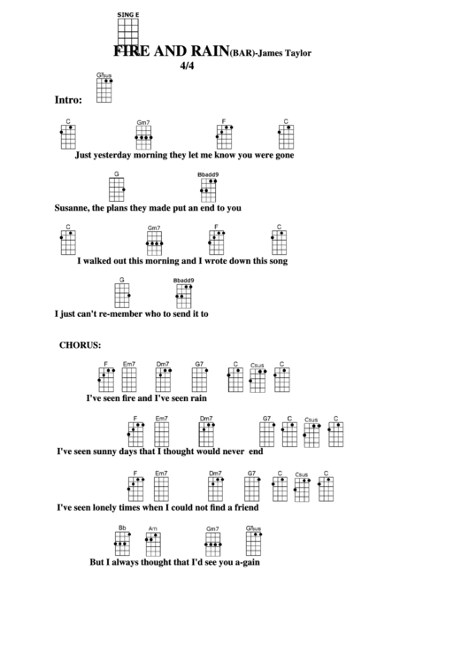 Fire And Rain(Bar)-James Taylor Chord Chart Printable pdf