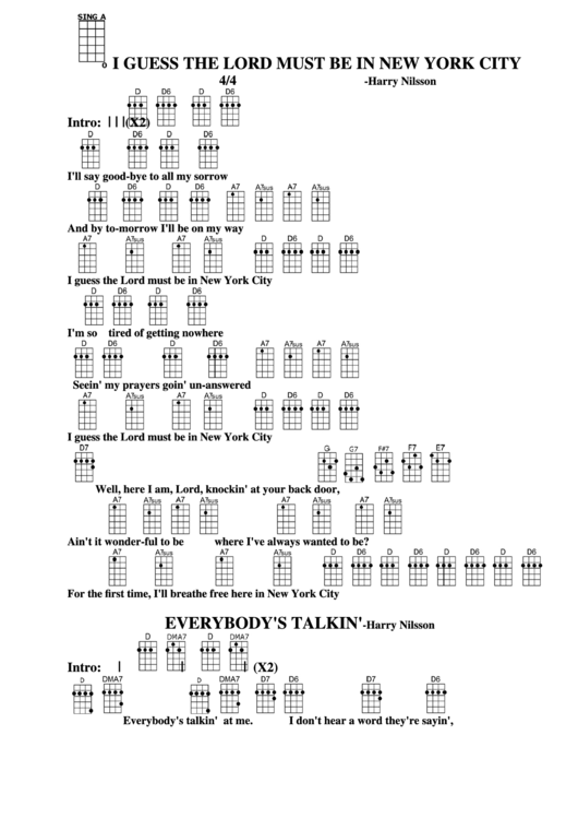 I Guess The Lord Must Be In New York City - Harry Nilsson Chord Chart Printable pdf