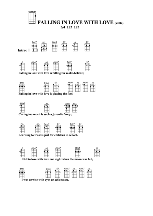 Falling In Love With Love-Waltz Chord Chart Printable pdf