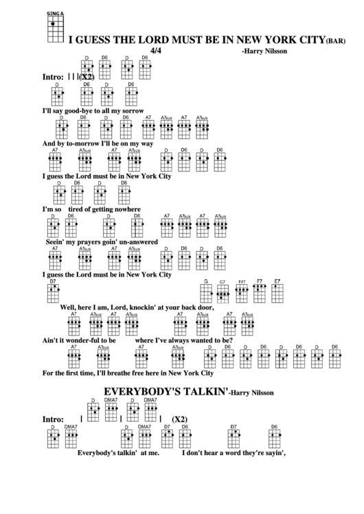 I Guess The Lord Must Be In New York City (Bar) - Harry Nilsson Chord Chart Printable pdf