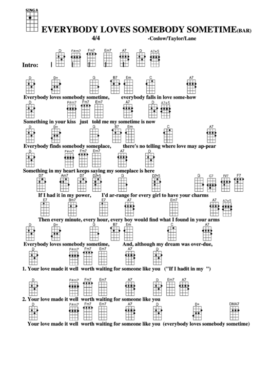 Everybody Loves Somebody Sometime (Bar) - Coslow/taylor/lane Chord Chart Printable pdf