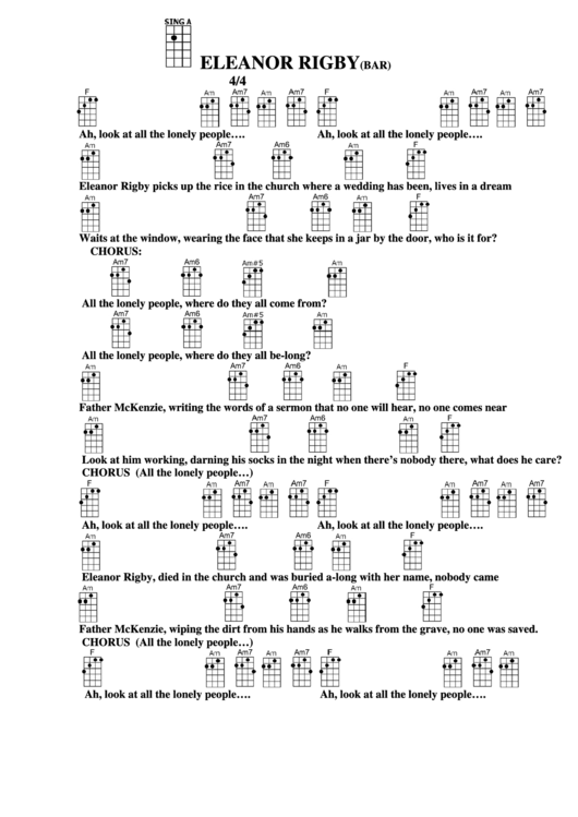 Eleanor Rigby(Bar) Chord Chart Printable pdf