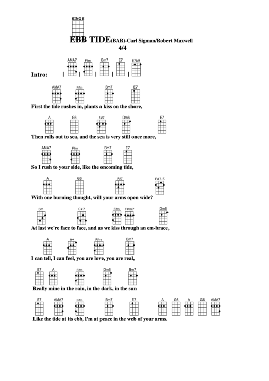 Ebb Tide (Bar) - Carl Sigman/robert Maxwell Chord Chart Printable pdf