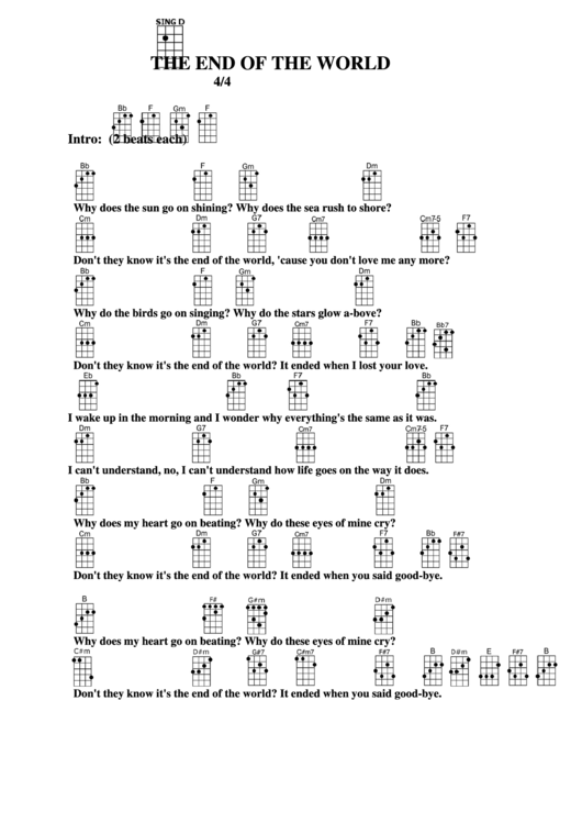 End Of The World Chord Chart Printable pdf