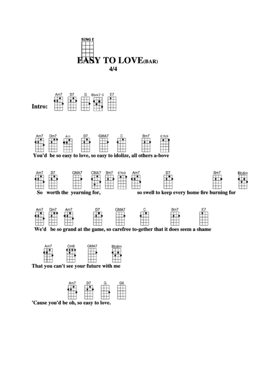 Easy To Love (Bar) Chord Chart Printable pdf