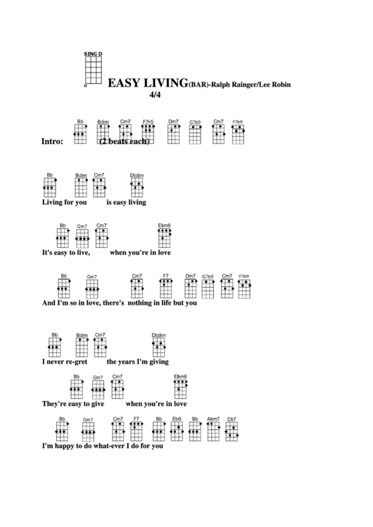 Easy Living (Bar) - Ralph Rainger/lee Robin Chord Chart Printable pdf