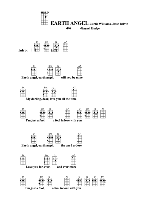 Earth Angel - Curtis Williams, Jesse Belvin Chord Chart Printable pdf