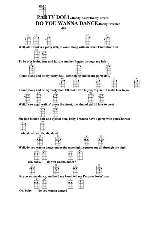 Party Doll - Buddy Knox/ Jimmy Bowen; Do You Wanna Dancel - Bobby Freeman Chord Chart Printable pdf