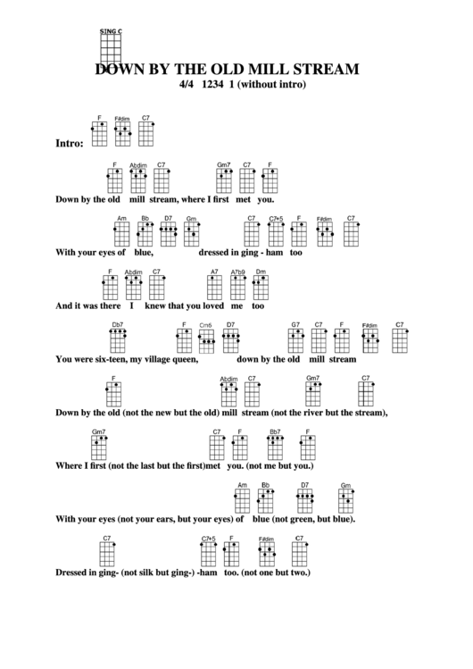 Down By The Old Mill Stream Chord Chart printable pdf download