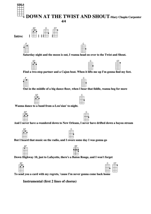 Down At The Twist And Shout - Mary Chapin Carpenter Chord Chart Printable pdf