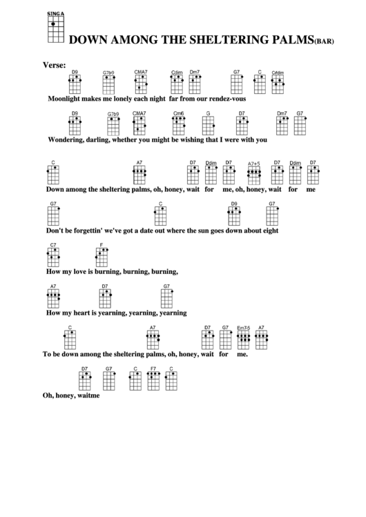 Down Among The Sheltering Palms(Bar) Chord Chart Printable pdf