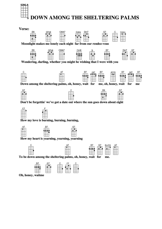 Down Among The Sheltering Palms Chord Chart Printable pdf