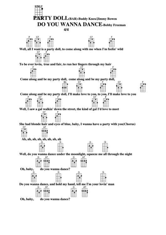 Party Doll (Bar) - Buddy Knox/jimmy Bowen; Do You Wanna Dance - Bobby Freeman Chord Chart Printable pdf