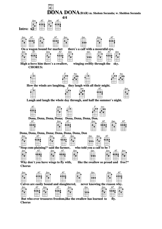 Dona Dona (Bar) - M. Sholom Secunda; W. Sheldon Secunda Chord Chart Printable pdf