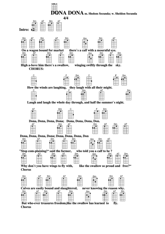 Dona Dona - M. Sholom Secunda; W. Sheldon Secunda Chord Chart Printable pdf