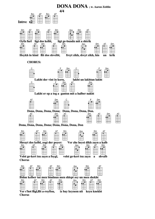 Dona, Dona-Yiddish M.sholom Secunda; W. Aaron Zeitlin Chord Chart Printable pdf