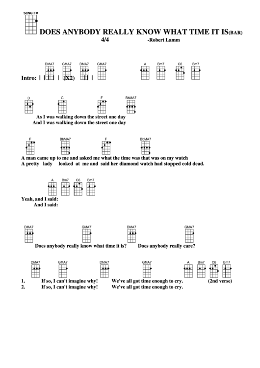 Does Anybody Really Know What Time It Is (Bar) - Robert Lamm Chord Chart Printable pdf