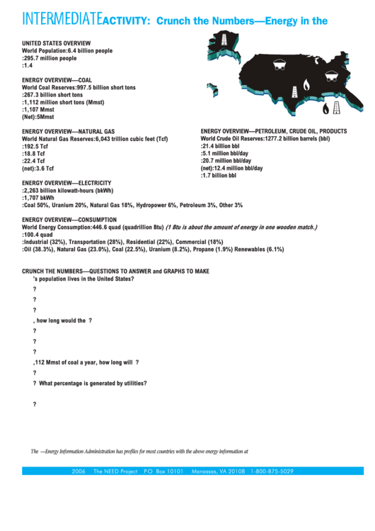 Intermediate Activity Crunch The Numbers Energy In The Us Printable pdf