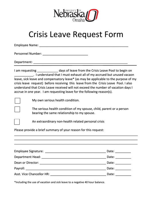 Crisis Leave Request Form Printable pdf