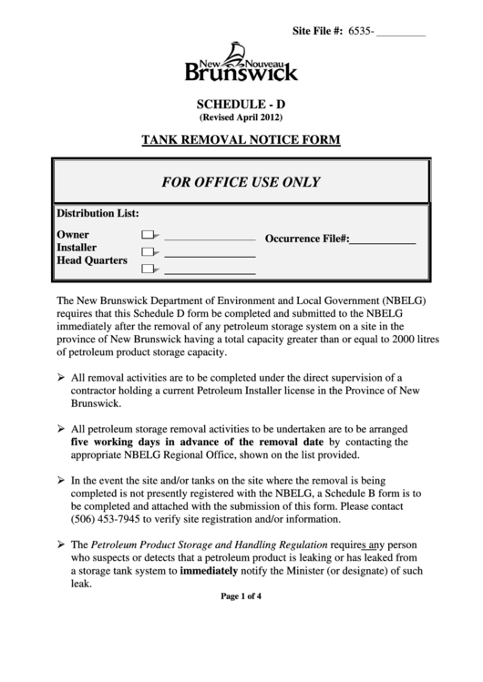 Tank Removal Notice Form Printable pdf