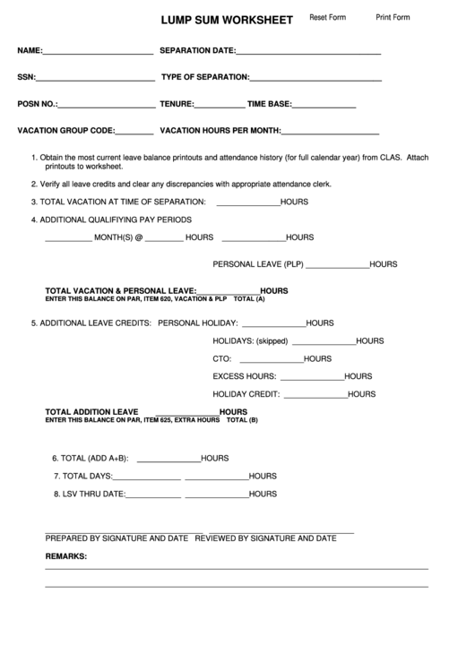 Fillable Lump Sum Worksheet Vacation Budget Template Printable pdf