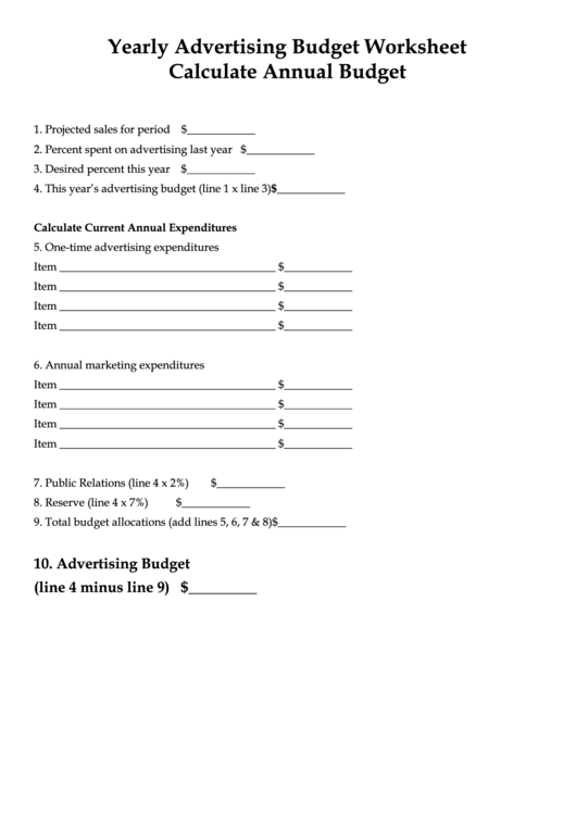 Yearly Advertising Budget Worksheet Calculate Annual Budget
