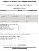 Business Recycling Costs/savings Worksheet Printable pdf