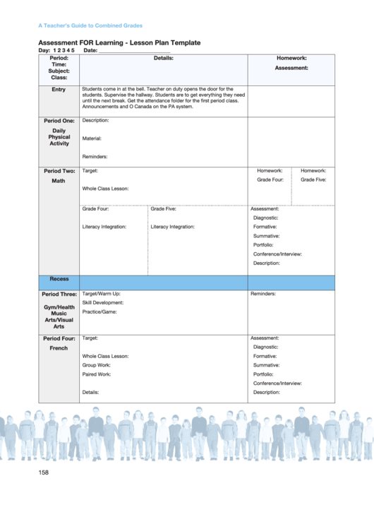 Assessment For Learning - Lesson Plan Template Printable pdf