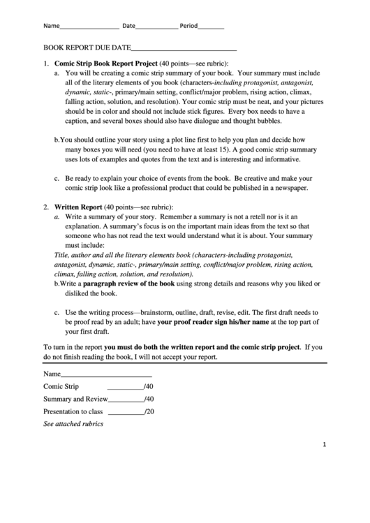 Book Report Template Printable pdf