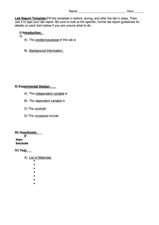 Lab Report Template Printable pdf